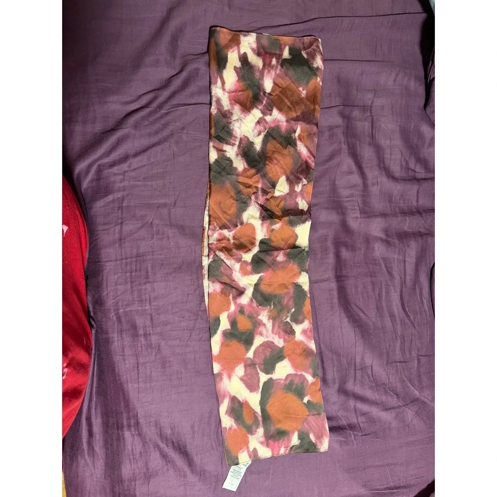 Womens Abstract Watercolor Animal Print Oblong Scarf Burgundy Rust Orange Multi